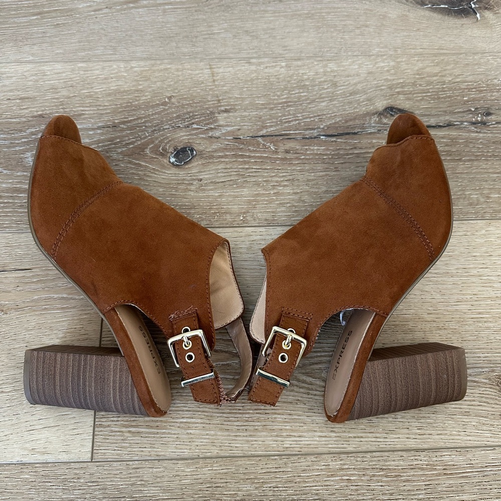 Express peep toe heeled booties brown 8 - Picture 6 of 9